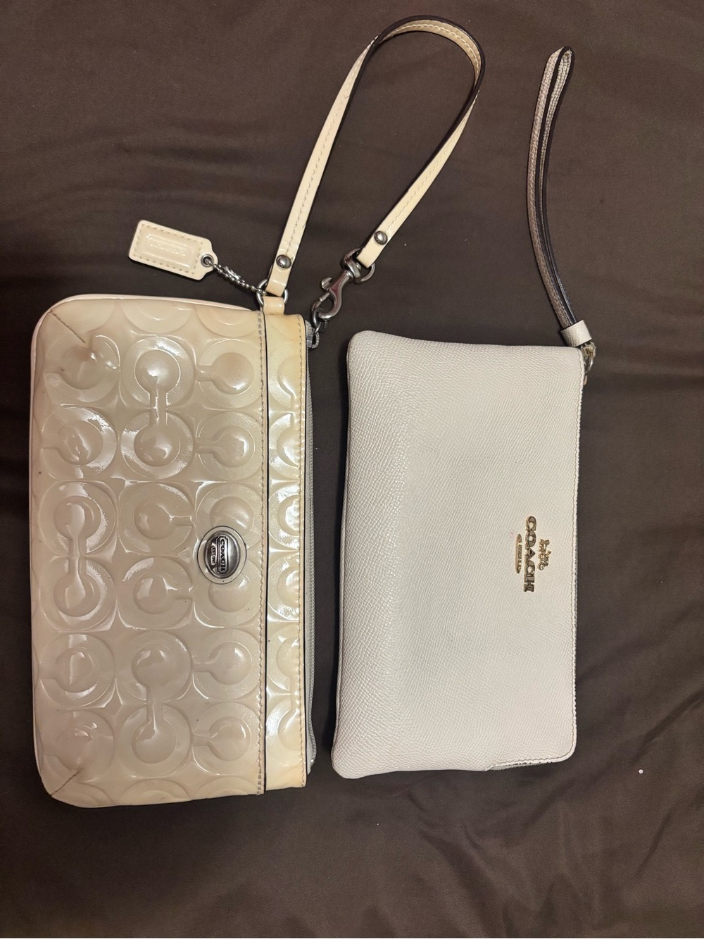 Coach Cream Patent and Chalk Wristlet Set